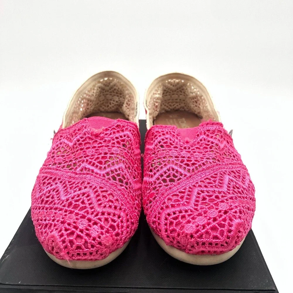 TOMS Moroccan Flat Shoes Womens Size 5 Ombre Pink Crochet Lace Slip‎ On 451113